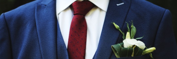 blue suit with flower